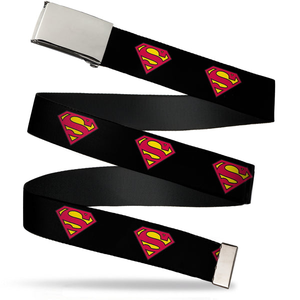Buckle-Down Chrome Buckle Web Belt - Superman Shield Black Webbing