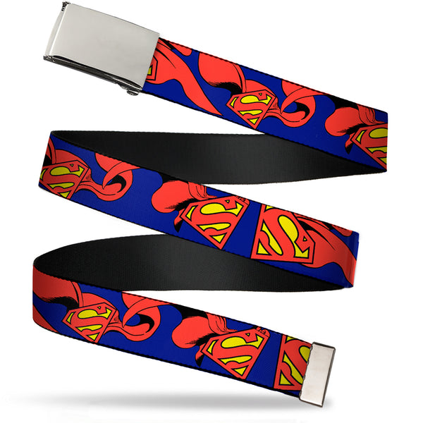 Buckle-Down Chrome Buckle Web Belt - Superman Shield w/Cape Webbing