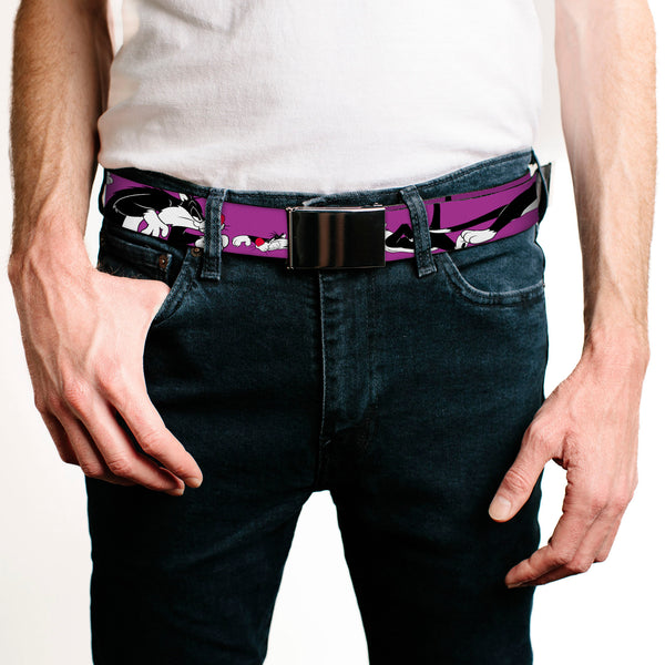 Buckle-Down Chrome Buckle Web Belt - Sylvester The Cat Poses Purple Webbing