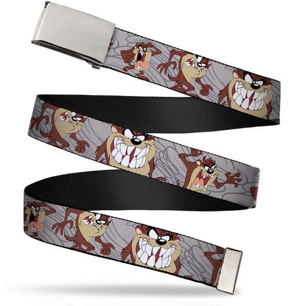 Buckle-Down Chrome Buckle Web Belt - Tasmanian Devil Expressions Gray Swirl Webbing