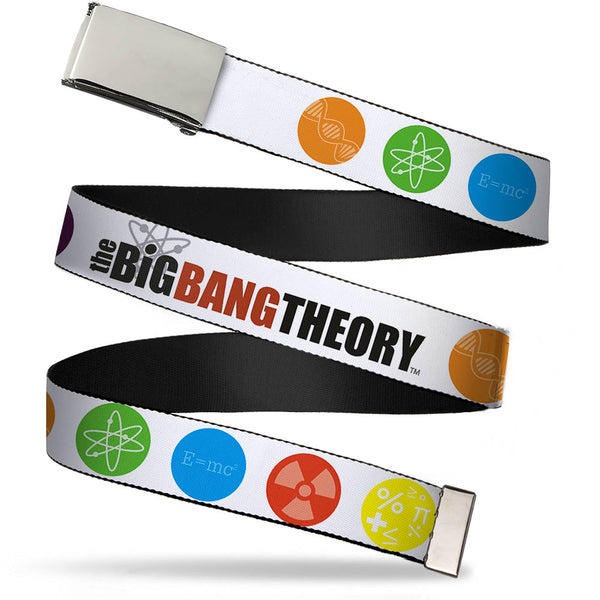 Buckle-Down Chrome Buckle Web Belt - THE BIG BANG THEORY DNA/Atom/E/Radiation White Webbing