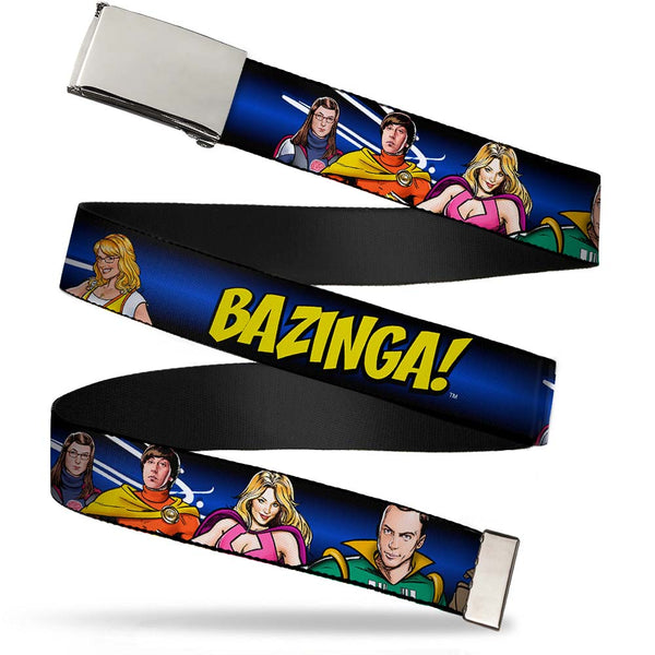 Buckle-Down Chrome Buckle Web Belt - The Big Bang Theory Superhero Characters Group BAZINGA Black-Blue Fade Webbing