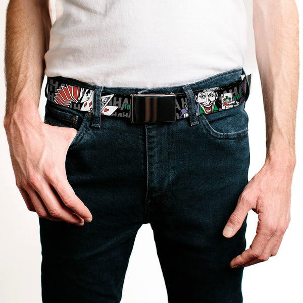 Buckle-Down Chrome Buckle Web Belt - The Joker Pose/Cards/HAHAHAHA Black/Gray Webbing