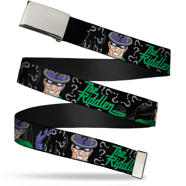 Buckle-Down Chrome Buckle Web Belt - The Riddler w/Batman Silhouette Webbing
