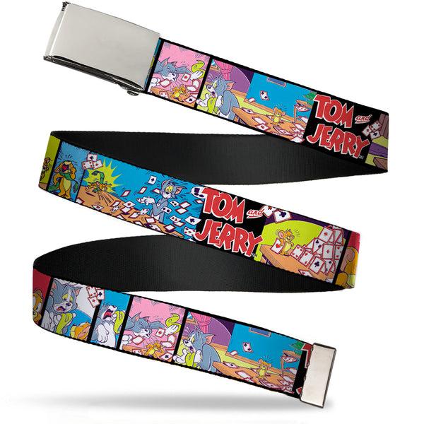Buckle-Down Chrome Buckle Web Belt - TOM & JERRY House of Cards Panels Webbing