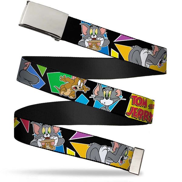 Buckle-Down Chrome Buckle Web Belt - TOM & JERRY Poses Black/Multi Color Webbing