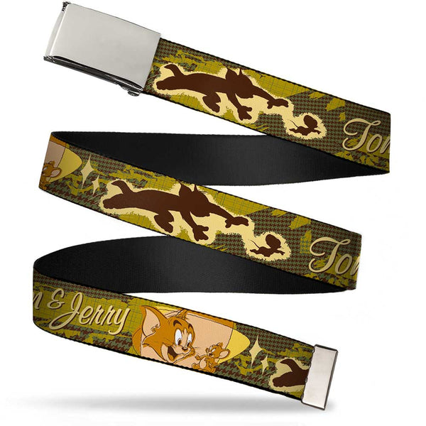 Buckle-Down Chrome Buckle Web Belt - TOM & JERRY Tom Chasing Jerry Houndstooth Browns Webbing Buckle-Down Chrome Buckle Web Belt - TOM & JERRY Tom Chasing Jerry Houndstooth Browns Webbing