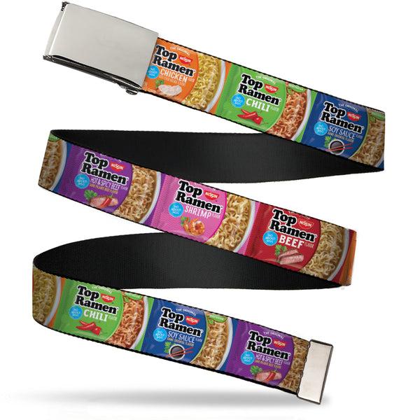 Buckle-Down Chrome Buckle Web Belt - Top Ramen Vivid Flavor Blocks Multi Color Webbing