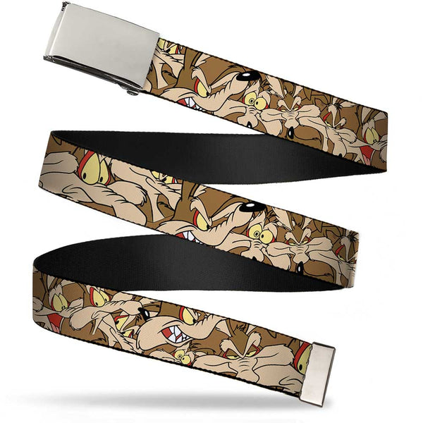 Buckle-Down Chrome Buckle Web Belt - Wile E. Coyote Expressions Stacked Webbing