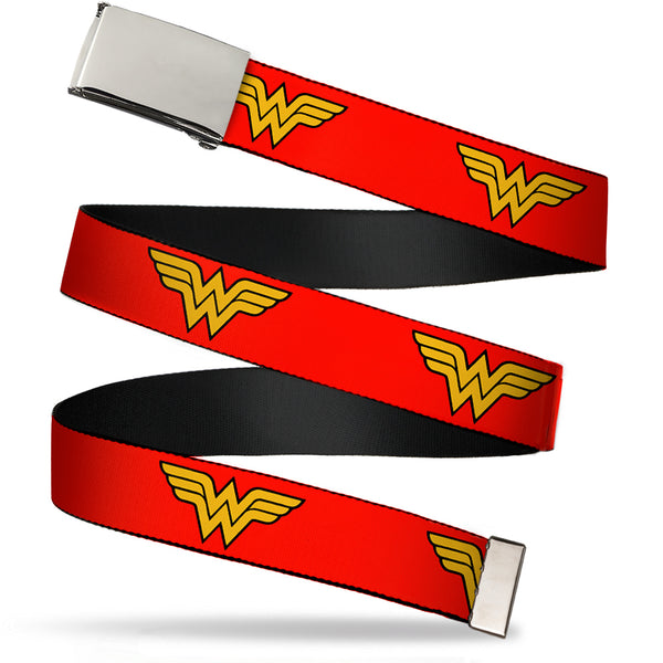 Buckle-Down Chrome Buckle Web Belt - Wonder Woman Logo Red Webbing