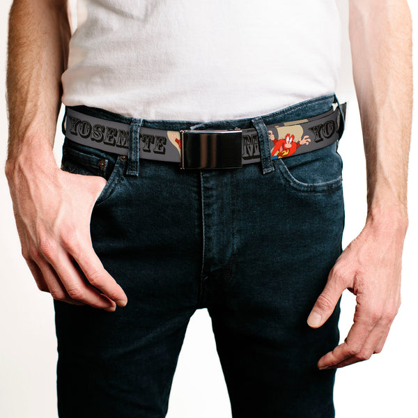 Buckle-Down Chrome Buckle Web Belt - YOSEMITE SAM W/Poses Gray Webbing