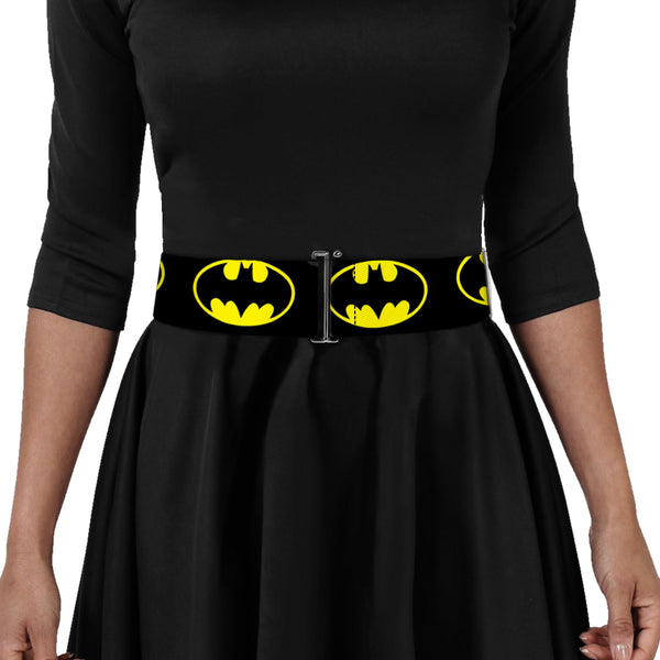 Buckle-Down Cinch Waist Belt - Batman Shield-2 Black Yellow