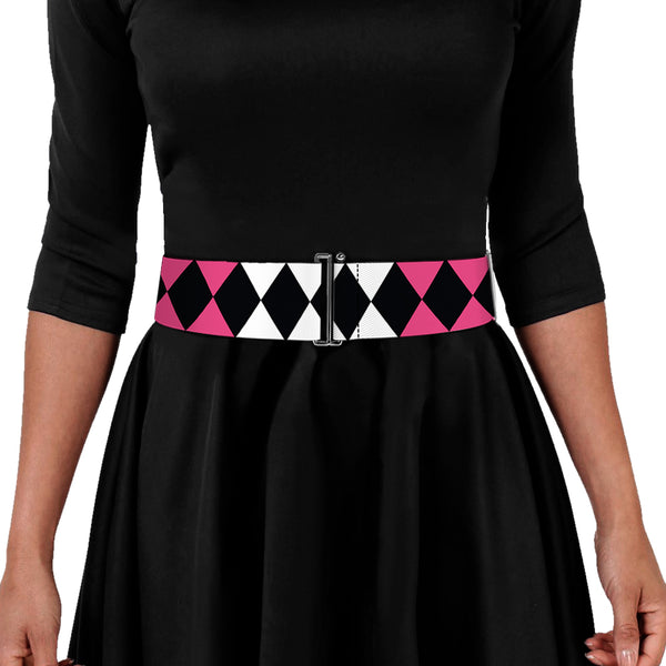 Buckle-Down Cinch Waist Belt - Birds Of Prey Harley Quinn Diamonds Split White Black Pink Black
