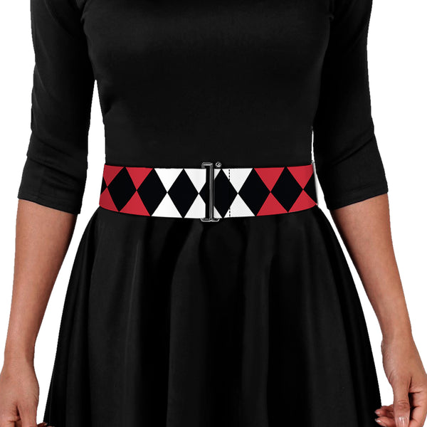 Buckle-Down Cinch Waist Belt - Birds Of Prey Harley Quinn Diamonds Split White Black Red Black