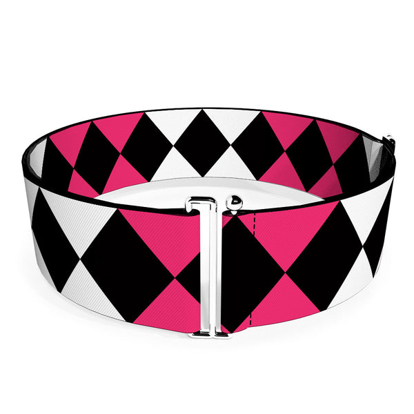 Buckle-Down Cinch Waist Belt - Birds of Prey Harley Quinn Diamonds Split White Black Pink Black
