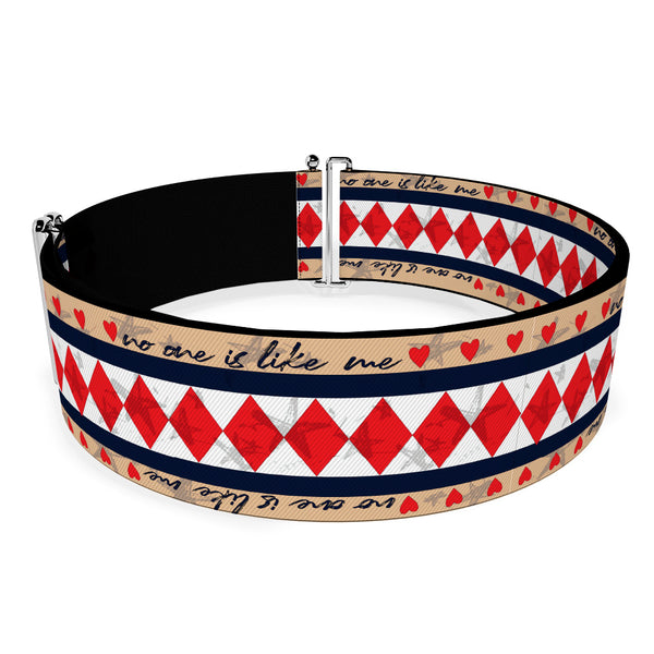 Buckle-Down Cinch Waist Belt - Birds Of Prey Harley Quinn NO ONE IS LIKE ME Diamonds And Hearts Tans Black White Red