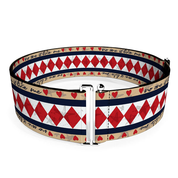 Buckle-Down Cinch Waist Belt - Birds of Prey Harley Quinn NO ONE IS LIKE ME Diamonds and Hearts Tans Black White Red