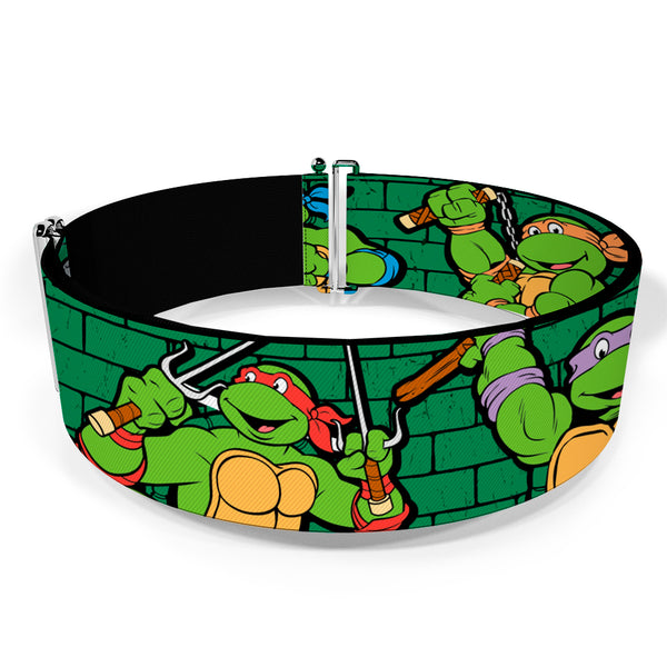 Buckle-Down Cinch Waist Belt - Classic TMNT Group Pose2 TMNT Green Brick Wall