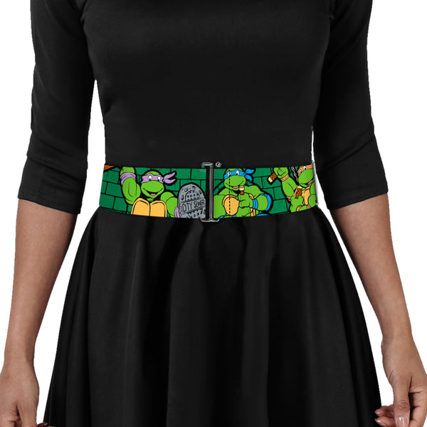Buckle-Down Cinch Waist Belt - Classic TMNT Group Pose2 TMNT Green Brick Wall