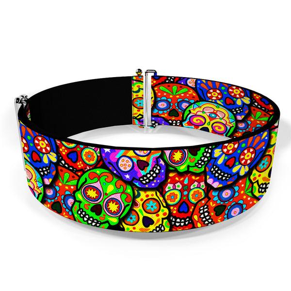 Buckle-Down Cinch Waist Belt - Colorful Calaveras Stacked Multi Color