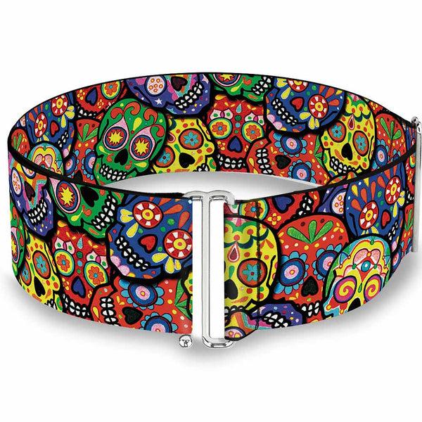 Buckle-Down Cinch Waist Belt - Colorful Calaveras Stacked Multi Color