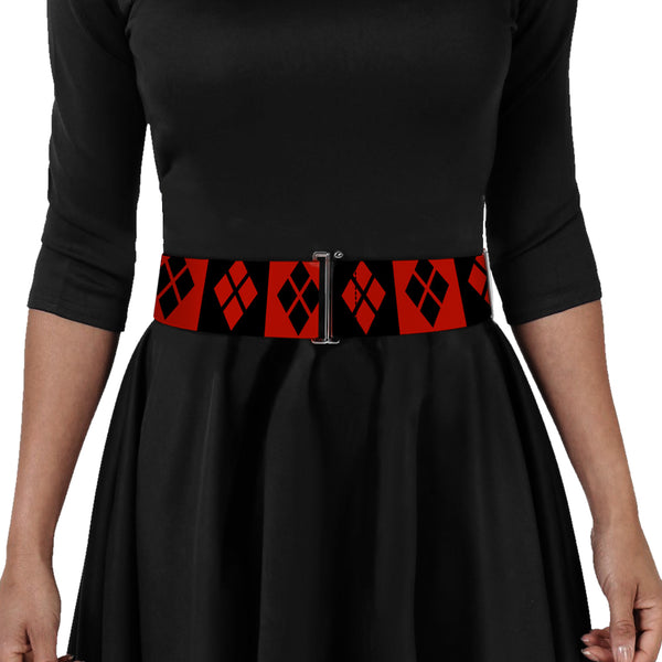 Buckle-Down Cinch Waist Belt - Harley Quinn Diamond Blocks Red Black Black Red