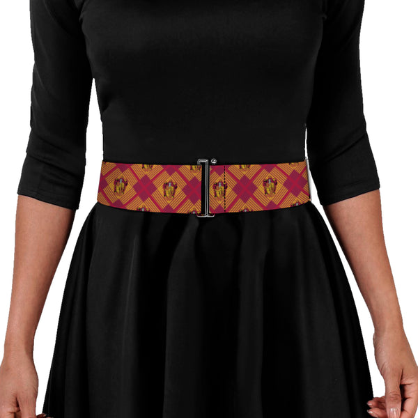 Buckle-Down Cinch Waist Belt - Harry Potter Gryffindor Crest Plaid Reds Gold