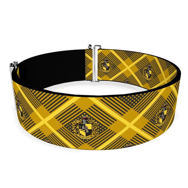 Buckle-Down Cinch Waist Belt - Harry Potter Hufflepuff Crest Plaid Yellows Gray