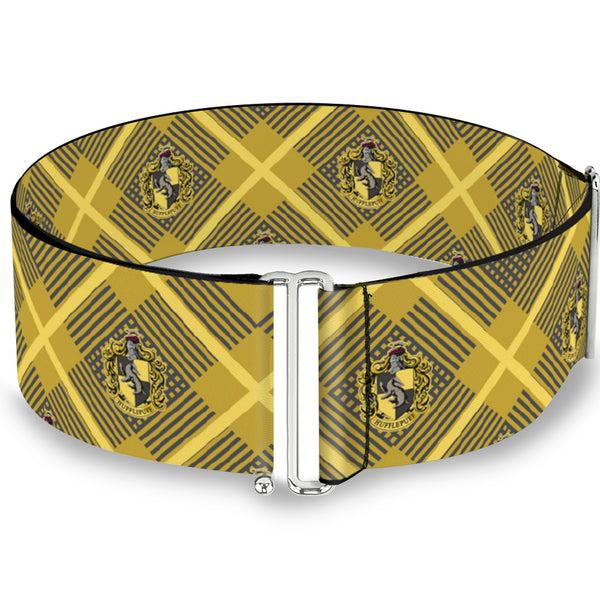 Buckle-Down Cinch Waist Belt - Harry Potter Hufflepuff Crest Plaid Yellows Gray