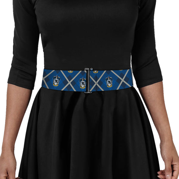 Buckle-Down Cinch Waist Belt - Harry Potter Ravenclaw Crest Plaid Blues Gray