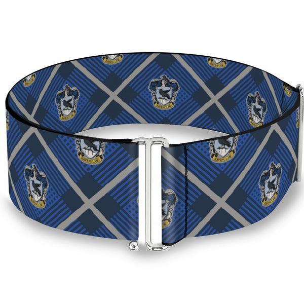 Buckle-Down Cinch Waist Belt - Harry Potter Ravenclaw Crest Plaid Blues Gray