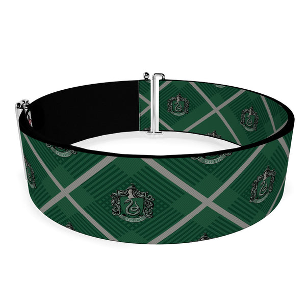 Buckle-Down Cinch Waist Belt - Harry Potter Slytherin Crest Plaid Greens Gray