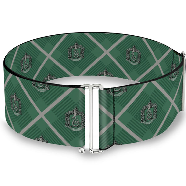 Buckle-Down Cinch Waist Belt - Harry Potter Slytherin Crest Plaid Greens Gray