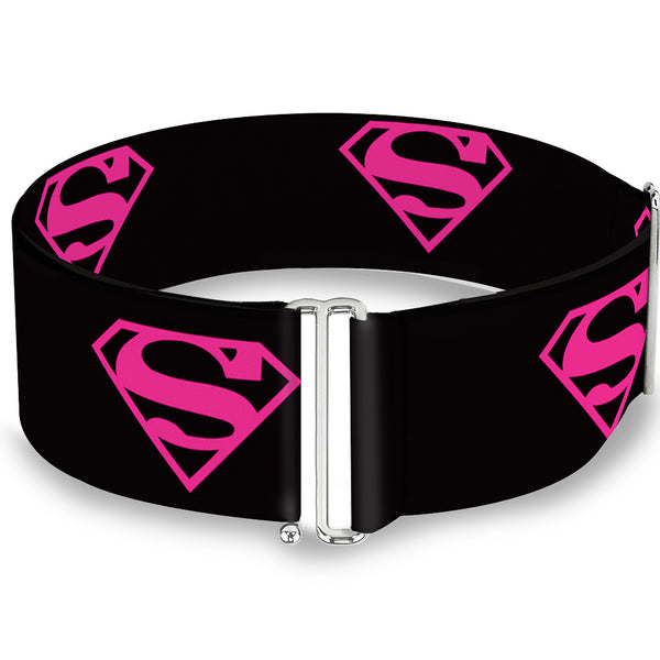 Buckle-Down Cinch Waist Belt - Superman Shield Black Hot Pink