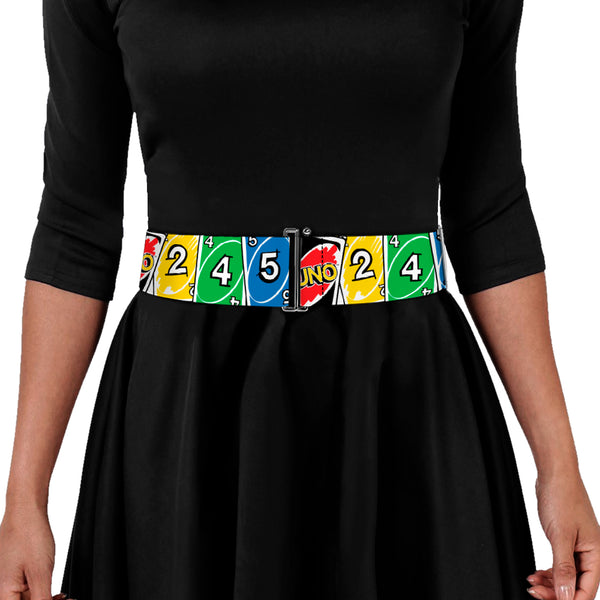 Buckle-Down Cinch Waist Belt - UNO Cards Lineup Stack Multi Color
