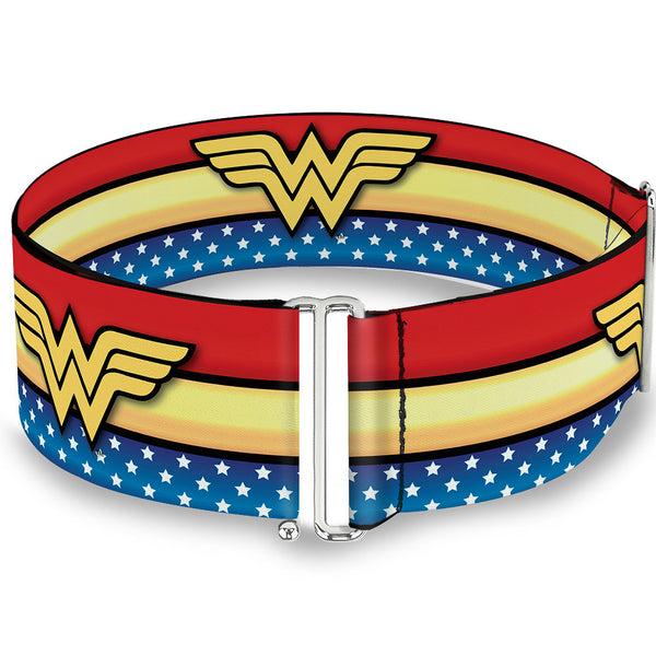 Buckle-Down Cinch Waist Belt - Wonder Woman Logo Stripe Stars Red Gold Blue White