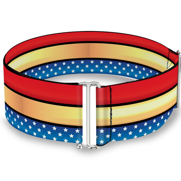 Buckle-Down Cinch Waist Belt - Wonder Woman Stripe Stars Red Gold Blue White