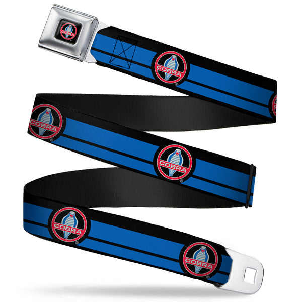Buckle-Down Classic Mustang COBRA Logo Full Color Black Gray Red Gray Seatbelt Belt - Classic Mustang COBRA Logo/Stripe Black/Blue/Red/Gray Webbing