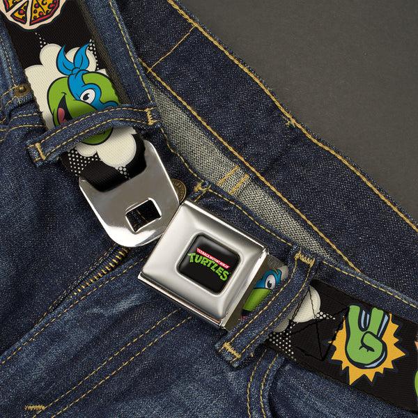Buckle-Down Classic TEENAGE MUTANT NINJA TURTLES Logo Seatbelt Belt - Teenage Mutant Ninja Turtles Faces And Icons Black/Multi Color Webbing