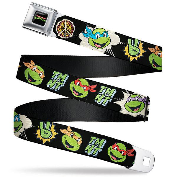 Buckle-Down Classic TEENAGE MUTANT NINJA TURTLES Logo Seatbelt Belt - Teenage Mutant Ninja Turtles Faces and Icons Black/Multi Color Webbing