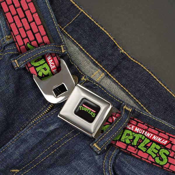 Buckle-Down Classic TEENAGE MUTANT NINJA TURTLES Logo Seatbelt Belt - TEENAGE MUTANT NINJA TURTLES Brick Title Logo Red Webbing