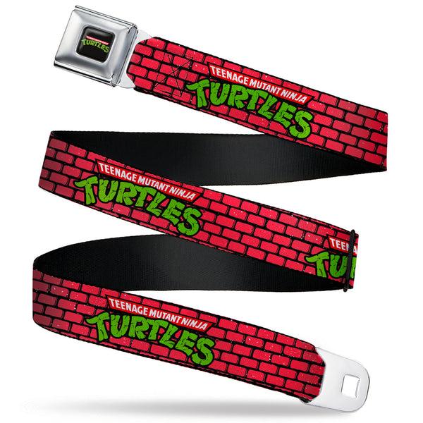 Buckle-Down Classic TEENAGE MUTANT NINJA TURTLES Logo Seatbelt Belt - TEENAGE MUTANT NINJA TURTLES Brick Title Logo Red Webbing