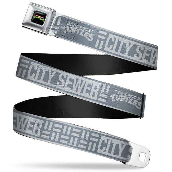 Buckle-Down Classic TEENAGE MUTANT NINJA TURTLES Logo Seatbelt Belt - TEENAGE MUTANT NINJA TURTLES CITY SEWER Title Logo Grays Webbing