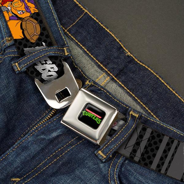 Buckle-Down Classic TMNT Logo Full Color Seatbelt Belt - BEBOP 2-Poses Stripes/Dots Black/Grays Webbing