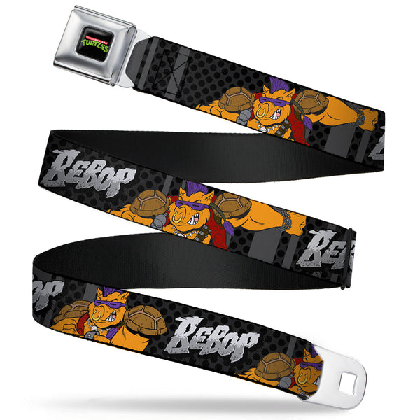 Buckle-Down Classic TMNT Logo Full Color Seatbelt Belt - BEBOP 2-Poses Stripes/Dots Black/Grays Webbing