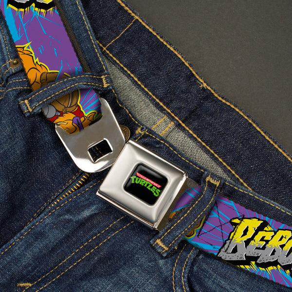 Buckle-Down Classic TMNT Logo Full Color Seatbelt Belt - BEBOP Pose/Shatter Purple/Blues/Yellow/Gray Webbing