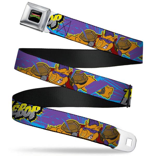 Buckle-Down Classic TMNT Logo Full Color Seatbelt Belt - BEBOP Pose/Shatter Purple/Blues/Yellow/Gray Webbing