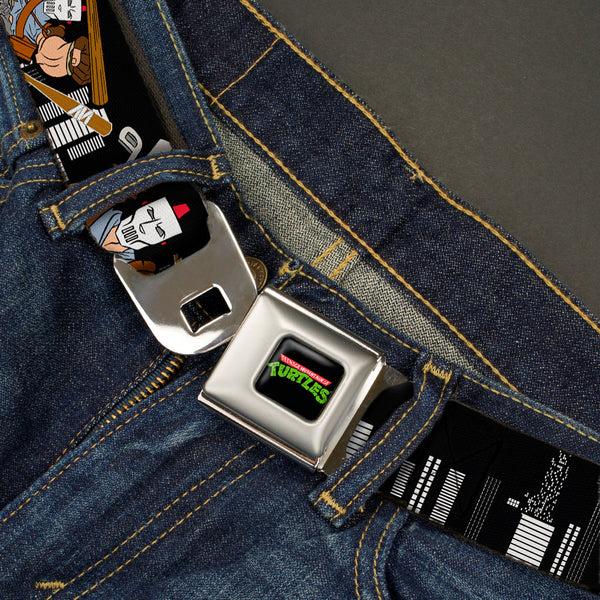 Buckle-Down Classic TMNT Logo Full Color Seatbelt Belt - Casey Jones Action Poses/Skyline Black/White Webbing