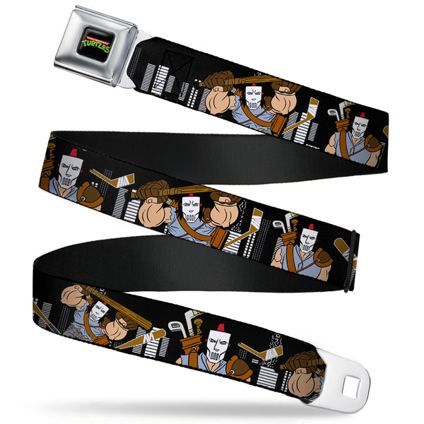 Buckle-Down Classic TMNT Logo Full Color Seatbelt Belt - Casey Jones Action Poses/Skyline Black/White Webbing