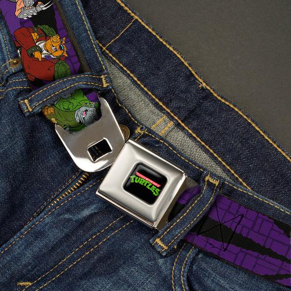 Buckle-Down Classic TMNT Logo Full Color Seatbelt Belt - Classic Teenage Mutant Ninja Turtles Group & Villain Poses Purple Webbing